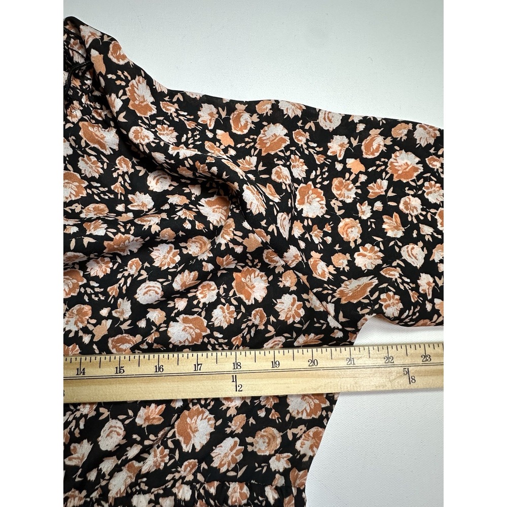 ZARA Women's Floral Long Sleeve Semi Sheer Mini Dress Pink Black Cottagecore MED - Picture 11 of 13